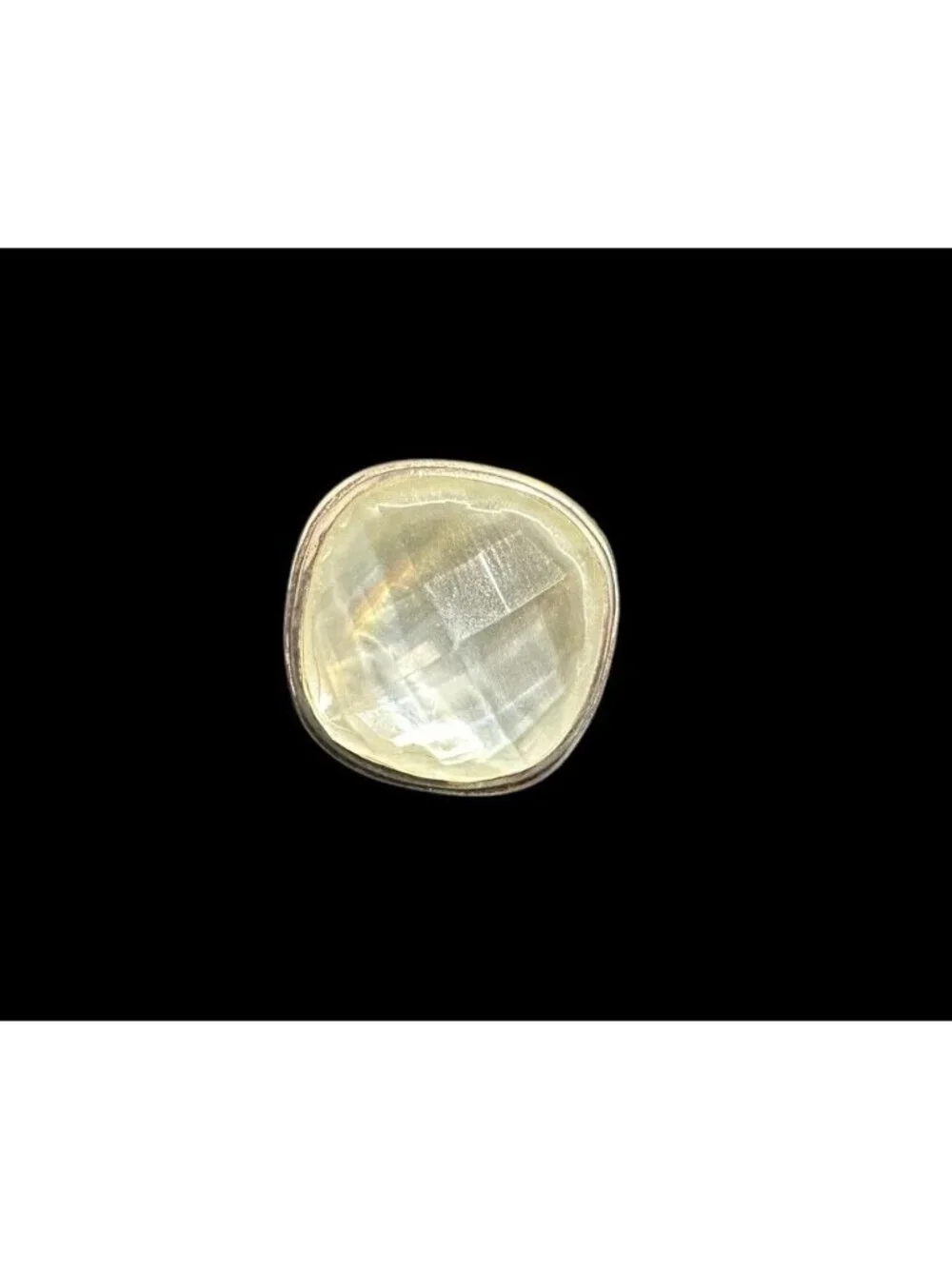925 FAS Faceted Quartz Mother of Pearl Dome Cocktail Wide Ring Size 8.25